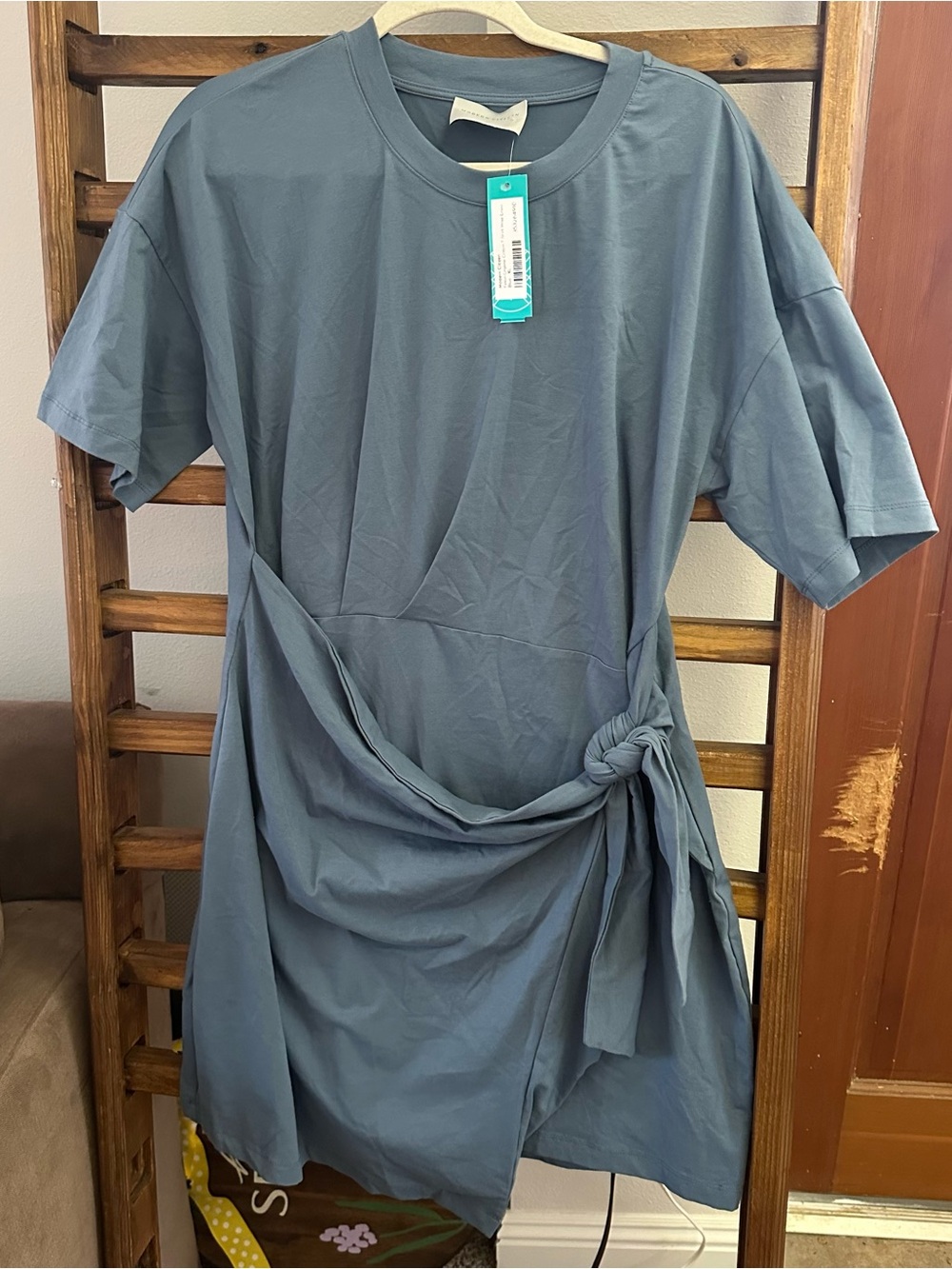Modern Citizen Knot-Detail Mini Dress in Slate Blue